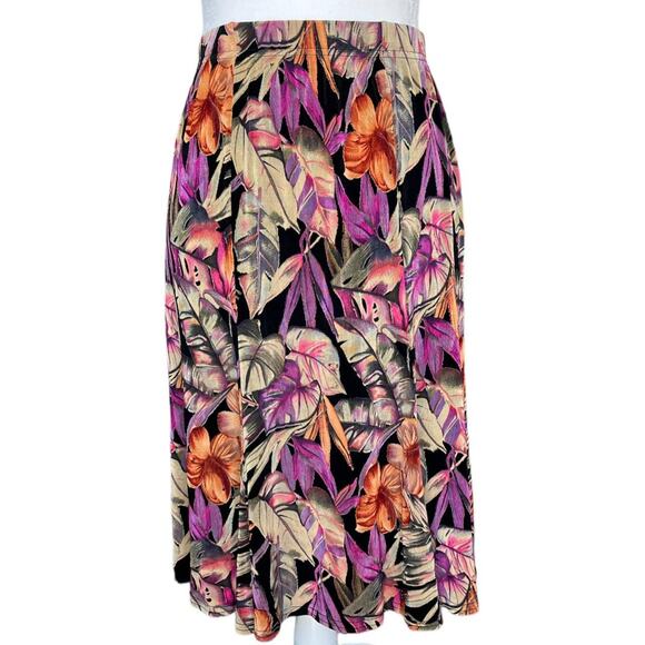 VTG 90S DARK FLORAL HAWAIIAN PRINT KNEE-LENGTH SKIRT - Picture 1 of 4